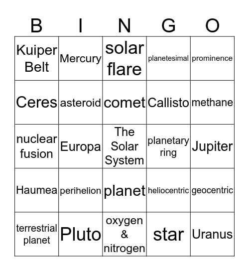 Solar System Bingo Card