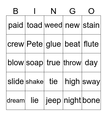 Vowel Team Bingo Card