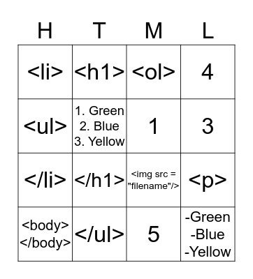 HTML  Bingo Card