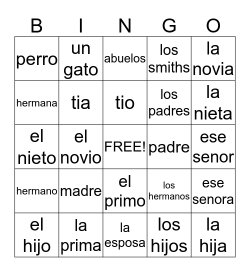 la  familia (v4) Bingo Card