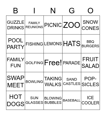 SUNSHINE Bingo Card