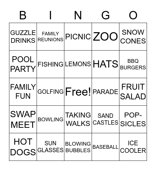 SUNSHINE Bingo Card