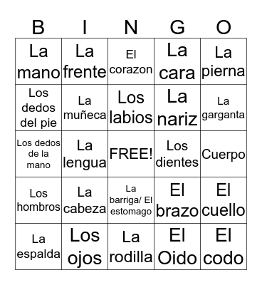 El Cuerpo Bingo Card