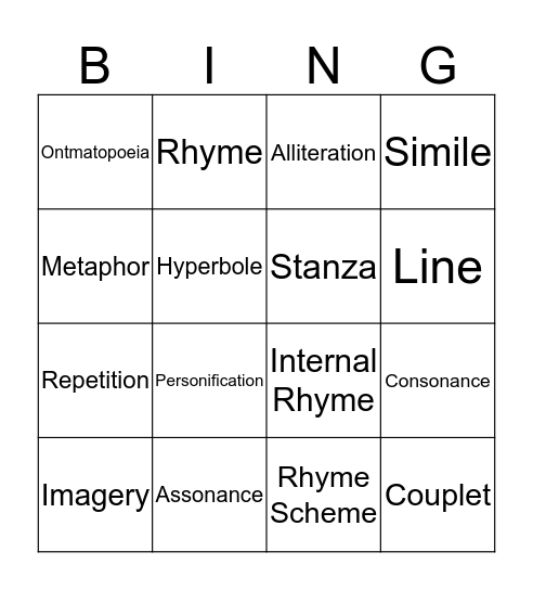 Literary Elements Bingo! Bingo Card