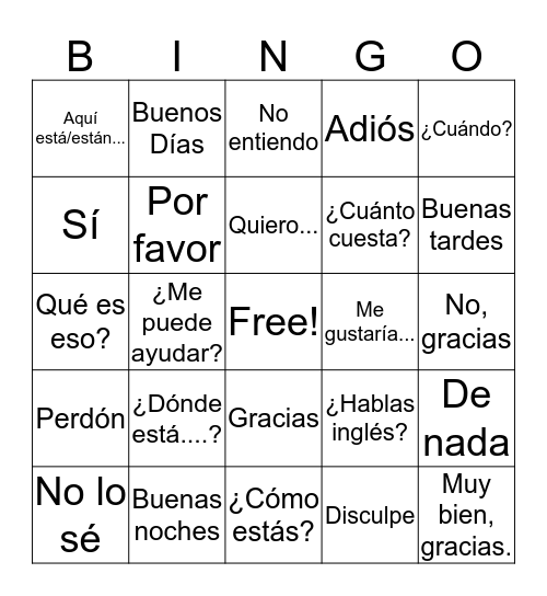 Frases en Español Bingo Card