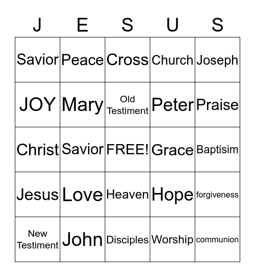 Greater Love FGBC- Bible Bingo Card