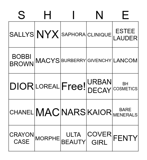 BEAUTY BINGO Card