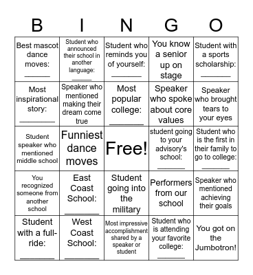 Senior Signing Day Bingo Card