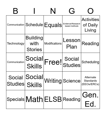 Instruction Bingo Card