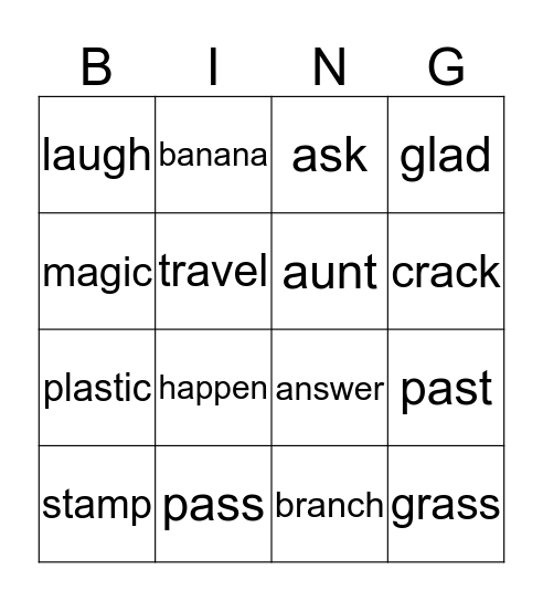 Lesson 1 Spelling Words Bingo Card