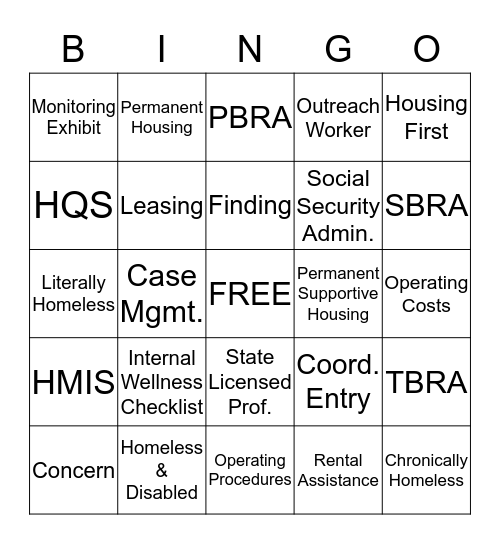 Permanent Supportive Housing Bingo Card