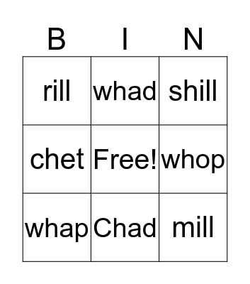 ill Word Family Bingo Card