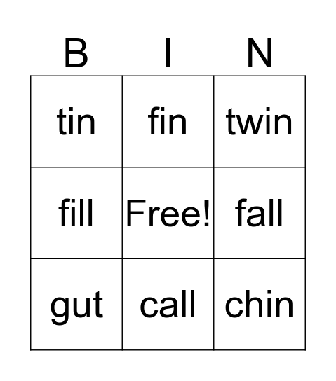 in Word Family Bingo Card