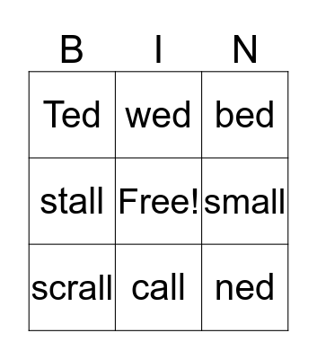 ed Word Family Bingo Card