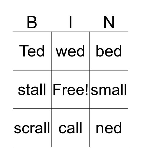 ed Word Family Bingo Card