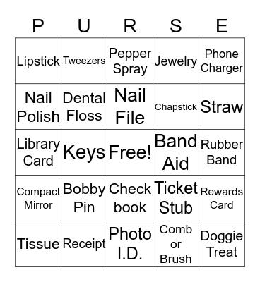 What's in Your Purse? Bingo Card