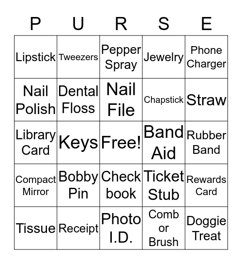 What's in Your Purse? Bingo Card