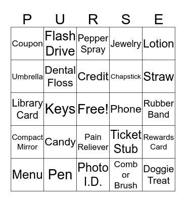 What's in Your Purse? Bingo Card