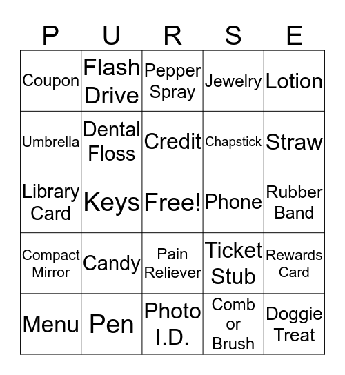 What's in Your Purse? Bingo Card