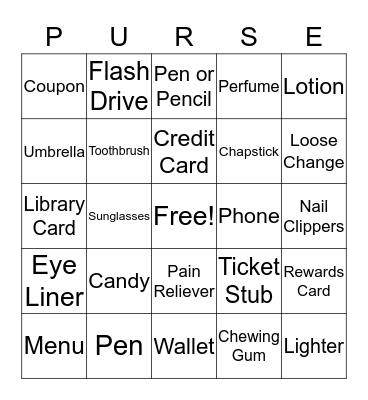 What's in Your Purse? Bingo Card