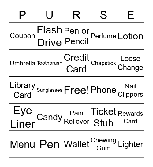 What's in Your Purse? Bingo Card