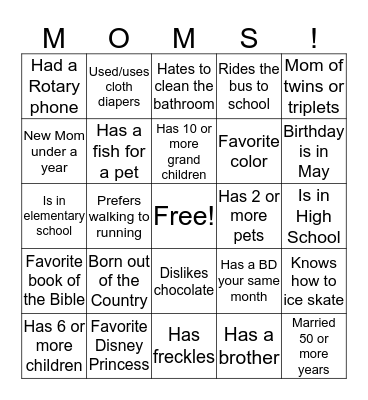 Happy Mother's Day Bingo Card