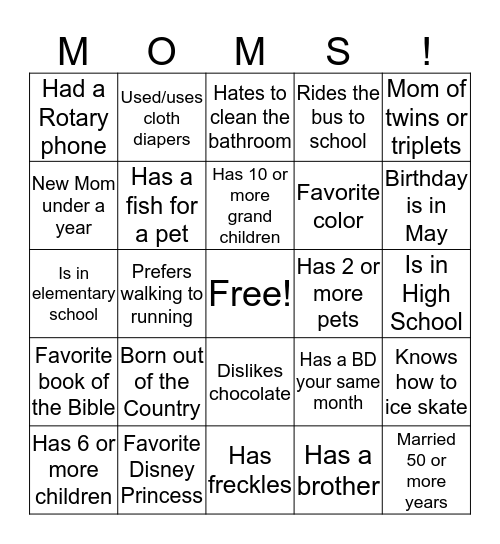 Happy Mother's Day Bingo Card