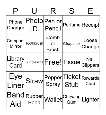 What's in Your Purse? Bingo Card