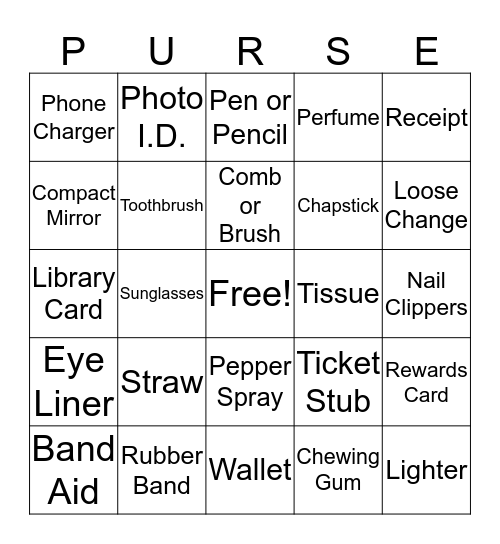 What's in Your Purse? Bingo Card