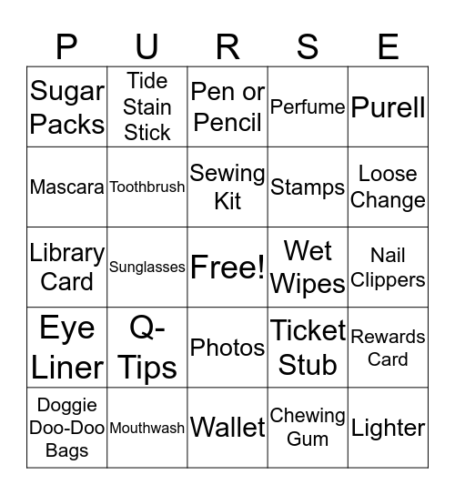 What's in Your Purse? Bingo Card