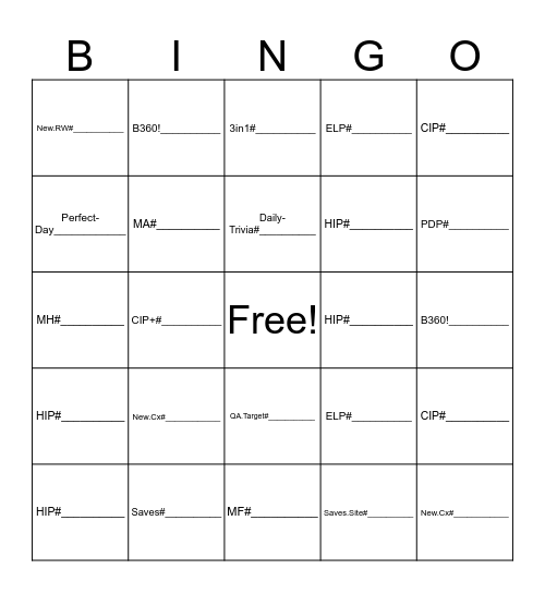 Enercare Bingo Card