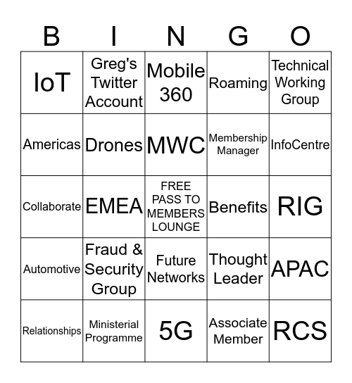 GSMA Membership BINGO  Bingo Card