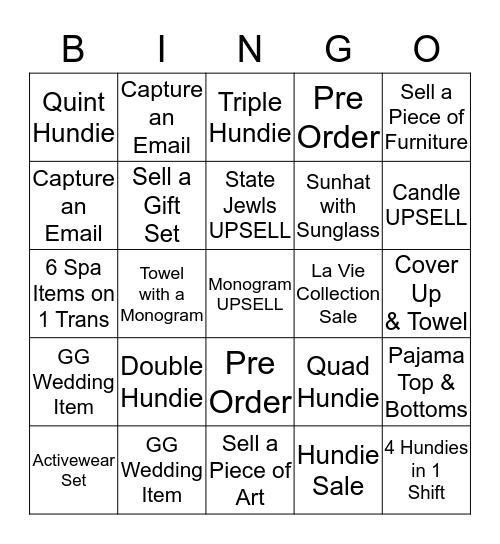 Gift Giving Sale Bingo Card