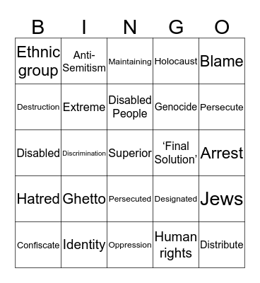 Holocaust Vocabulary Bingo Card