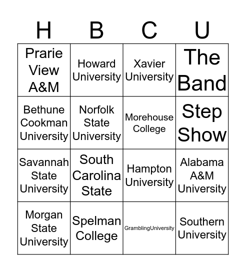 HBCU Bingo Card