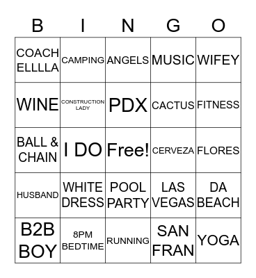 GINA'S BRIDAL SHOWER Bingo Card
