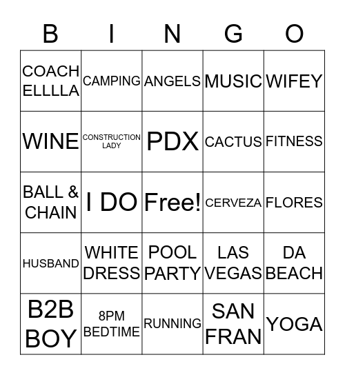 GINA'S BRIDAL SHOWER Bingo Card