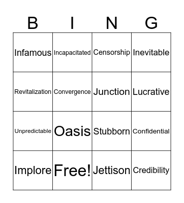 Final Vocabulary Bingo Card