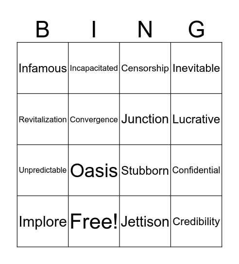 Final Vocabulary Bingo Card