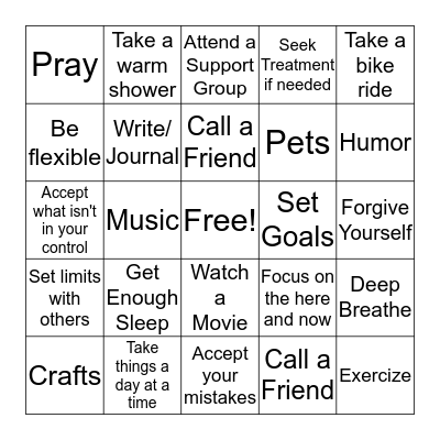 Safe Coping Skills Bingo Card