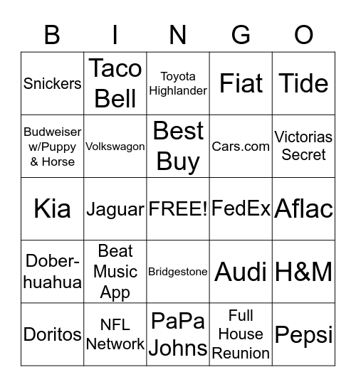 BIG GAME COMMERCIAL Bingo Card