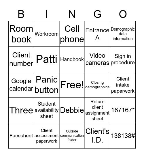 Orientation Bingo Card