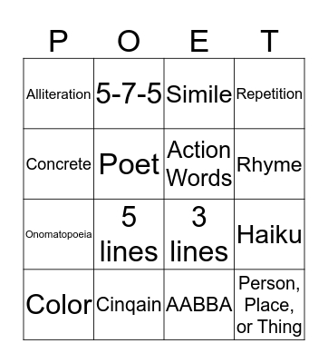 POETRY BINGO Card