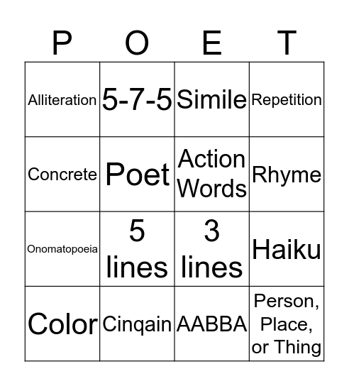 POETRY BINGO Card