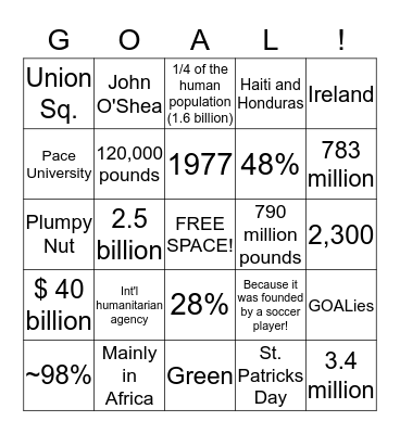 GOAL Bingo Card