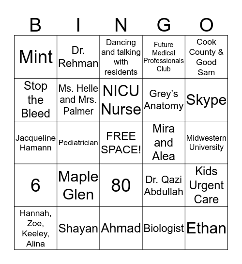 FMPC PARTY 2019 Bingo Card