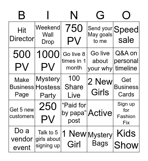 May Bingo Contest Bingo Card