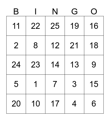 EMC Fitness Center - BINGO!! Bingo Card