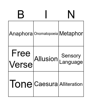 Poetry Bingo Card