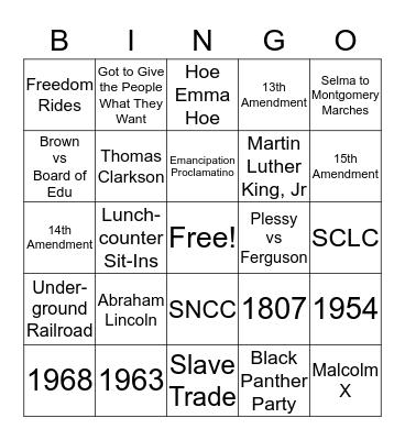 African American Progress Bingo Card